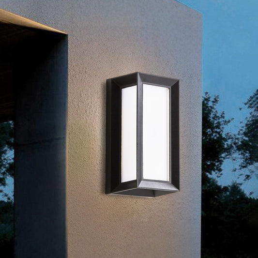 Lodges Cuboid Box Wall Sconce Milky Glass LED Wall Mounted Lamp in Black for Corner, Warm/White Light Clearhalo 'Wall Lamps & Sconces' 'Wall Lights' Lighting' 728638