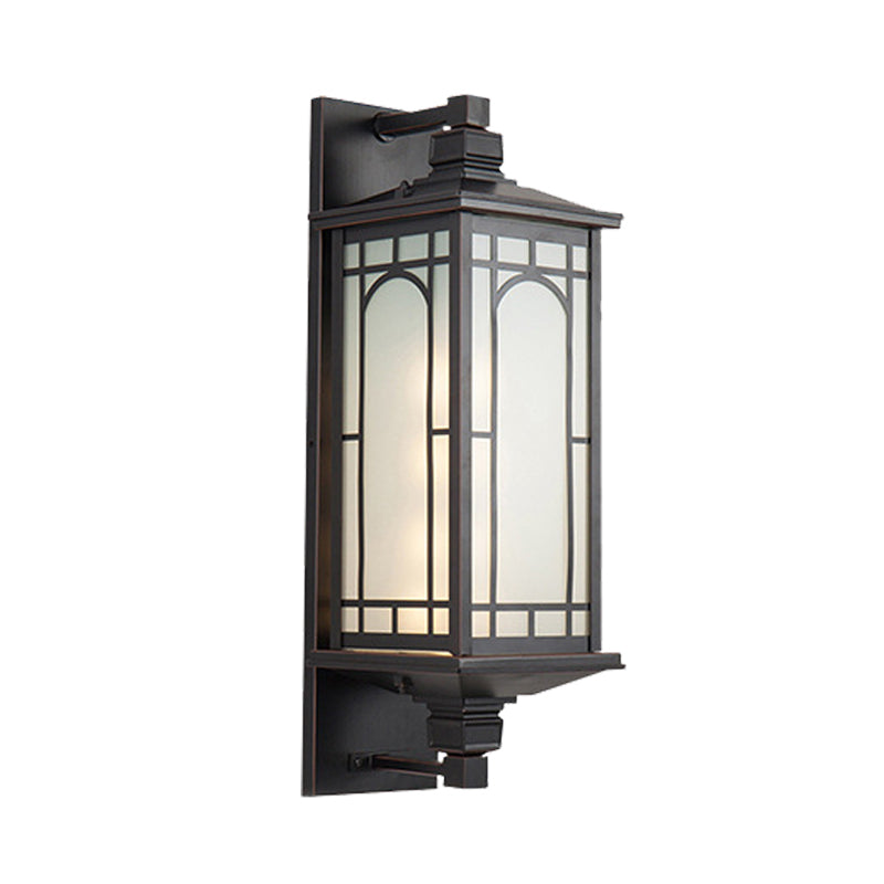 Black 1 Head Wall Sconce Lighting Country Opal Glass Cuboid Wall Lamp with Curved/Rectangle Pattern Clearhalo 'Wall Lamps & Sconces' 'Wall Lights' Lighting' 728649