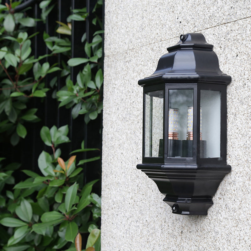 Black/White Geometric Wall Mounted Light Lodges Clear Glass 2-Bulb Corner Outdoor Surface Wall Sconce Clearhalo 'Wall Lamps & Sconces' 'Wall Lights' Lighting' 728662