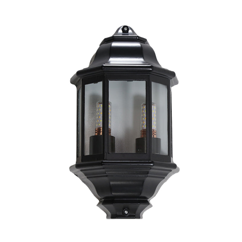 Black/White Geometric Wall Mounted Light Lodges Clear Glass 2-Bulb Corner Outdoor Surface Wall Sconce Clearhalo 'Wall Lamps & Sconces' 'Wall Lights' Lighting' 728663