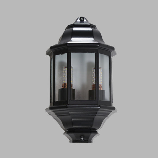 Black/White Geometric Wall Mounted Light Lodges Clear Glass 2-Bulb Corner Outdoor Surface Wall Sconce Clearhalo 'Wall Lamps & Sconces' 'Wall Lights' Lighting' 728664