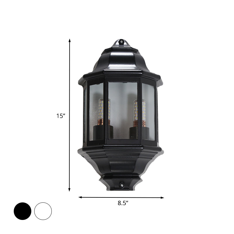 Black/White Geometric Wall Mounted Light Lodges Clear Glass 2-Bulb Corner Outdoor Surface Wall Sconce Clearhalo 'Wall Lamps & Sconces' 'Wall Lights' Lighting' 728665