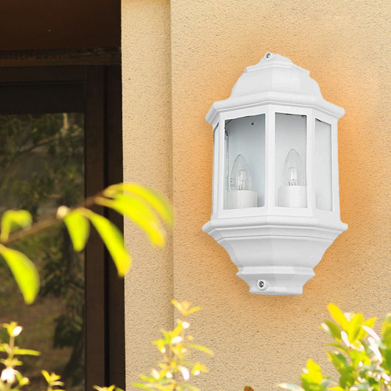 Black/White Geometric Wall Mounted Light Lodges Clear Glass 2-Bulb Corner Outdoor Surface Wall Sconce White Clearhalo 'Wall Lamps & Sconces' 'Wall Lights' Lighting' 728666