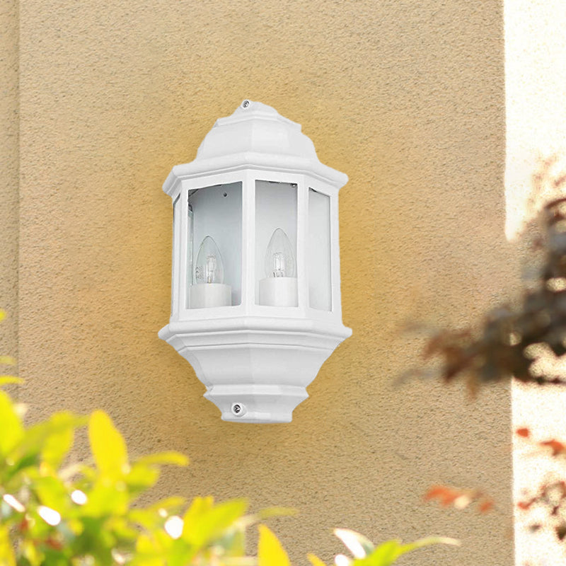 Black/White Geometric Wall Mounted Light Lodges Clear Glass 2-Bulb Corner Outdoor Surface Wall Sconce Clearhalo 'Wall Lamps & Sconces' 'Wall Lights' Lighting' 728667