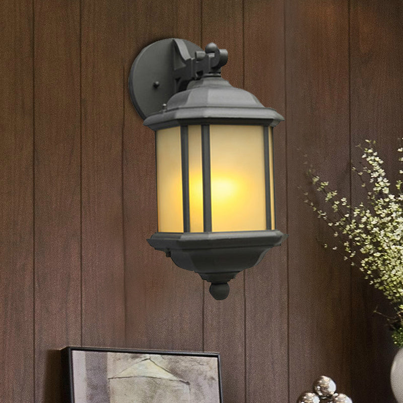 Cuboid Tan Glass Wall Sconce Lighting Country 1-Head Corner Wall Mount Lamp in Black with Removable Bottom Clearhalo 'Wall Lamps & Sconces' 'Wall Lights' Lighting' 728675