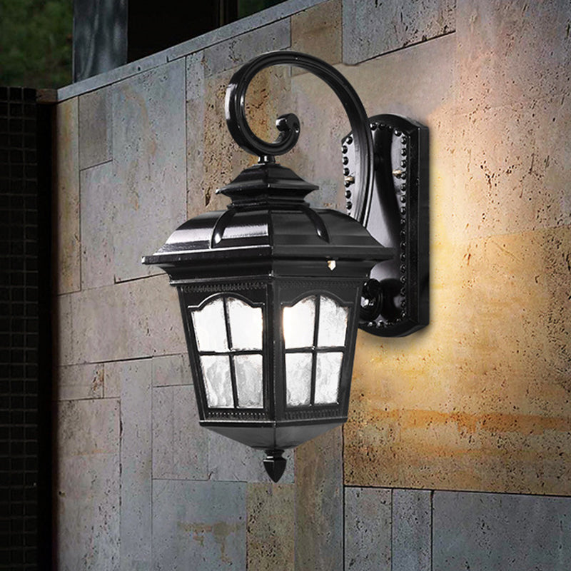 Farmhouse Lantern Sconce Light Fixture 1-Bulb Water Glass Wall Lighting Ideas in Black Black Clearhalo 'Wall Lamps & Sconces' 'Wall Lights' Lighting' 728679