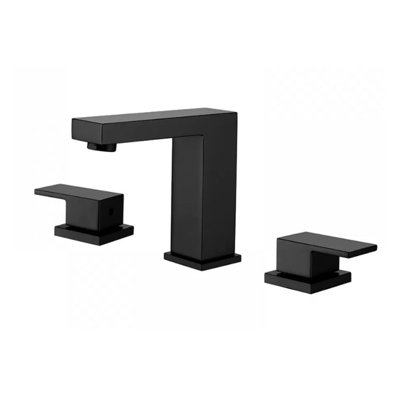 Modern Double Handle Sink Faucet with Water Inlet Pipe Bathroom Brass Sink Faucet Black Square Lever Handles Clearhalo 'Bathroom Remodel & Bathroom Fixtures' 'Bathroom Sink Faucets' 'Bathroom Sinks & Faucet Components' 'bathroom_sink_faucets' 'Home Improvement' 'home_improvement' 'home_improvement_bathroom_sink_faucets' 7286794