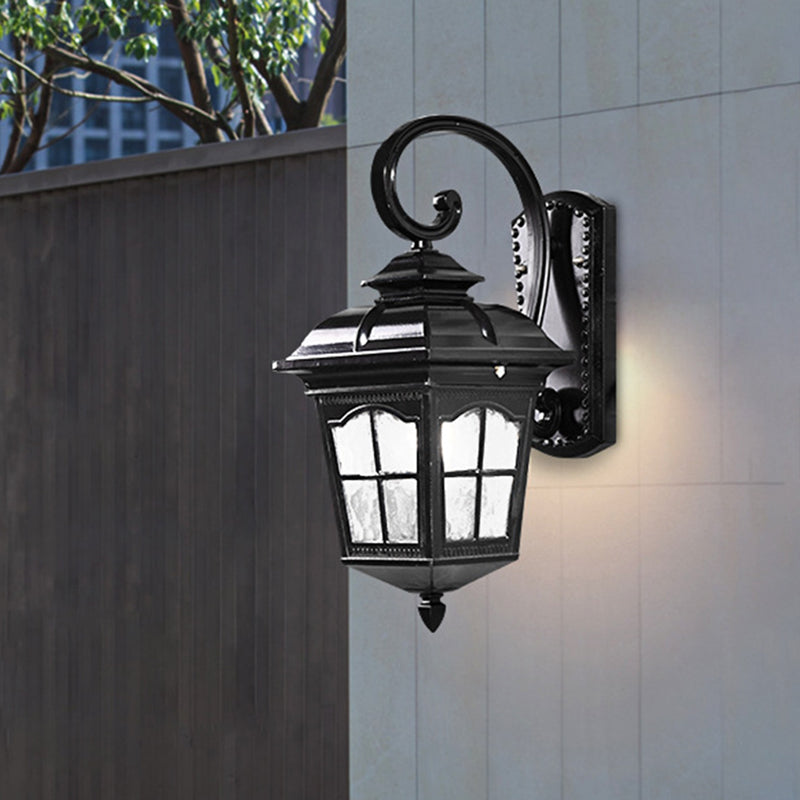 Farmhouse Lantern Sconce Light Fixture 1-Bulb Water Glass Wall Lighting Ideas in Black Clearhalo 'Wall Lamps & Sconces' 'Wall Lights' Lighting' 728680