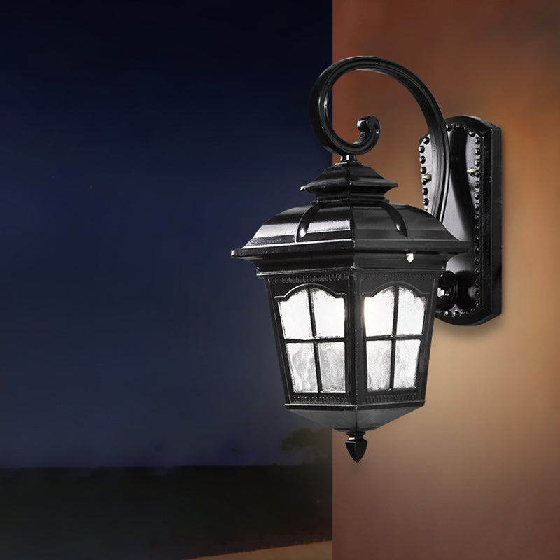 Farmhouse Lantern Sconce Light Fixture 1-Bulb Water Glass Wall Lighting Ideas in Black Clearhalo 'Wall Lamps & Sconces' 'Wall Lights' Lighting' 728681