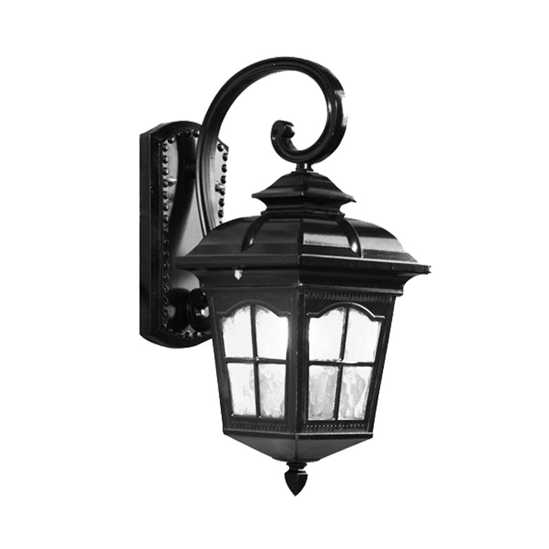 Farmhouse Lantern Sconce Light Fixture 1-Bulb Water Glass Wall Lighting Ideas in Black Clearhalo 'Wall Lamps & Sconces' 'Wall Lights' Lighting' 728682