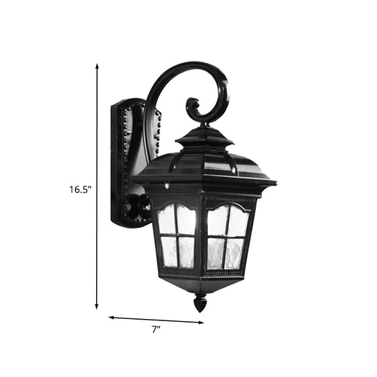 Farmhouse Lantern Sconce Light Fixture 1-Bulb Water Glass Wall Lighting Ideas in Black Clearhalo 'Wall Lamps & Sconces' 'Wall Lights' Lighting' 728683