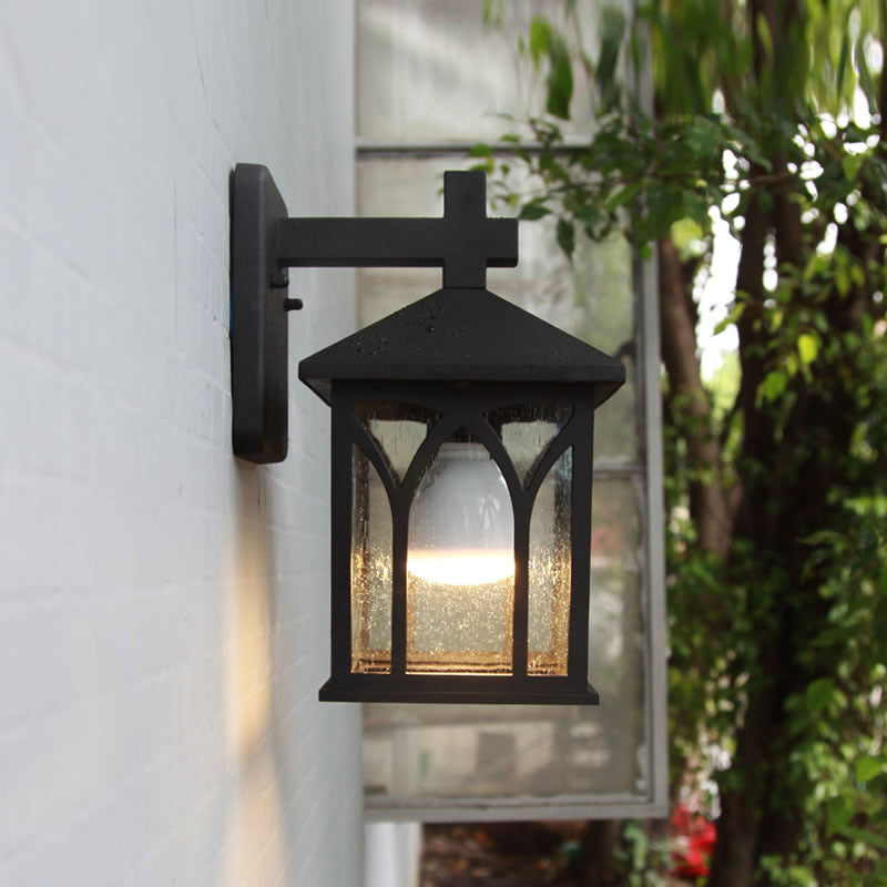 Farmhouse Cuboid Wall Mount Lighting 1 Bulb Clear Glass Wall Lamp Sconce in Black with Open Bottom Clearhalo 'Wall Lamps & Sconces' 'Wall Lights' Lighting' 728699