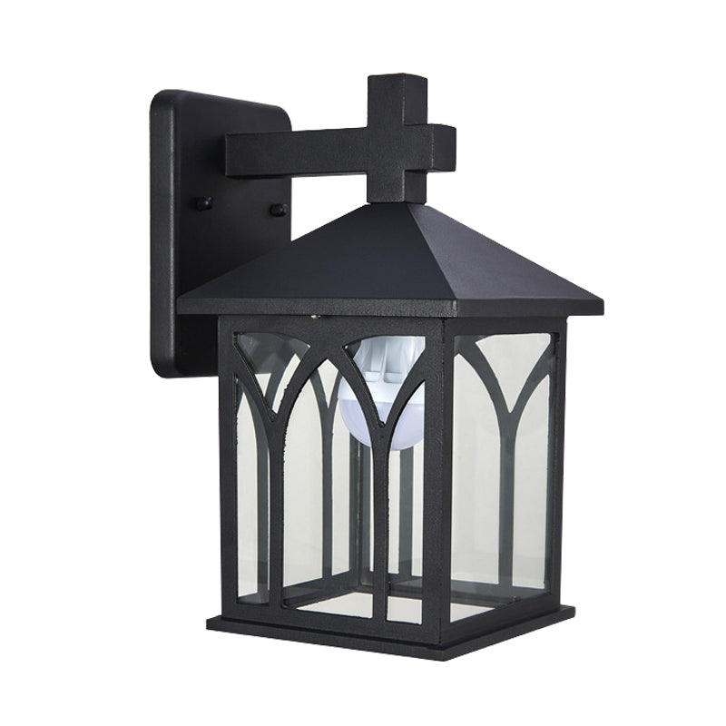 Farmhouse Cuboid Wall Mount Lighting 1 Bulb Clear Glass Wall Lamp Sconce in Black with Open Bottom Clearhalo 'Wall Lamps & Sconces' 'Wall Lights' Lighting' 728700