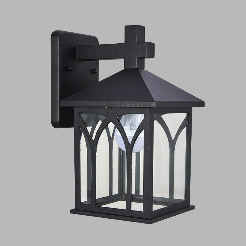 Farmhouse Cuboid Wall Mount Lighting 1 Bulb Clear Glass Wall Lamp Sconce in Black with Open Bottom Clearhalo 'Wall Lamps & Sconces' 'Wall Lights' Lighting' 728701