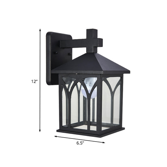 Farmhouse Cuboid Wall Mount Lighting 1 Bulb Clear Glass Wall Lamp Sconce in Black with Open Bottom Clearhalo 'Wall Lamps & Sconces' 'Wall Lights' Lighting' 728702