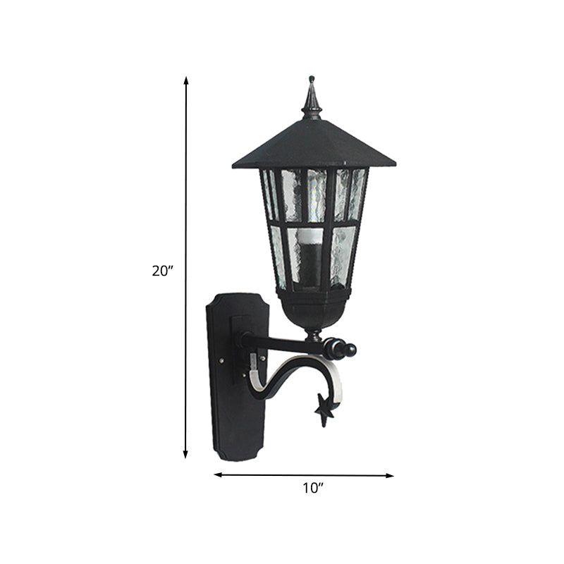 1-Bulb Urn Wall Sconce Farmhouse Black Clear Water/Tan Ribbed Glass Wall Mounted Lamp, 20"/21.5" Wide Clearhalo 'Wall Lamps & Sconces' 'Wall Lights' Lighting' 728712