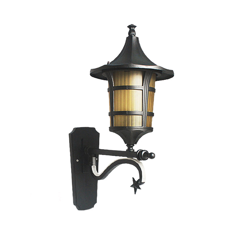 1-Bulb Urn Wall Sconce Farmhouse Black Clear Water/Tan Ribbed Glass Wall Mounted Lamp, 20"/21.5" Wide Clearhalo 'Wall Lamps & Sconces' 'Wall Lights' Lighting' 728715