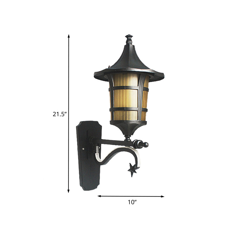 1-Bulb Urn Wall Sconce Farmhouse Black Clear Water/Tan Ribbed Glass Wall Mounted Lamp, 20"/21.5" Wide Clearhalo 'Wall Lamps & Sconces' 'Wall Lights' Lighting' 728716