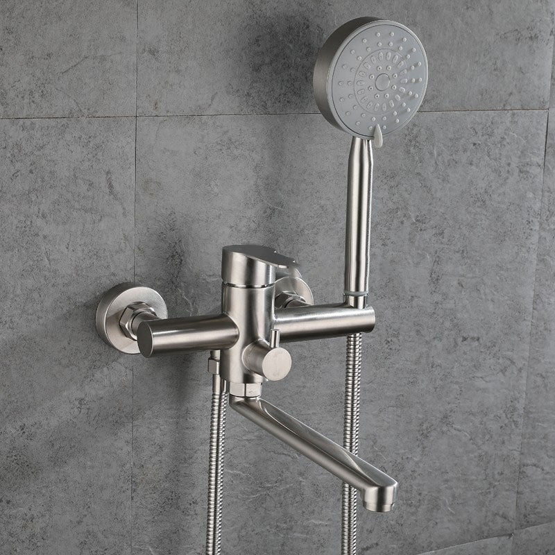 Bathroom Bathtub Faucet Rod Handle Handheld Shower Head Bathtub Faucet Light Silver Clearhalo 'Bathroom Remodel & Bathroom Fixtures' 'Bathtub Faucets' 'bathtub_faucets' 'Home Improvement' 'home_improvement' 'home_improvement_bathtub_faucets' 7287197