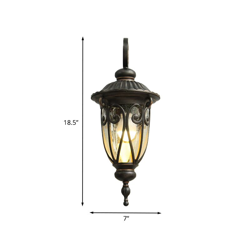 Country Acorn Wall Mounted Light 1-Bulb Clear Seeded Glass Sconce Lamp Fixture in Black Clearhalo 'Wall Lamps & Sconces' 'Wall Lights' Lighting' 728726