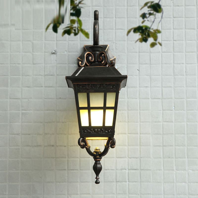 1-Light White Frosted Glass Sconce Lamp Lodges Black Finish Tower Shape Outdoor Wall Lighting Ideas Clearhalo 'Wall Lamps & Sconces' 'Wall Lights' Lighting' 728729