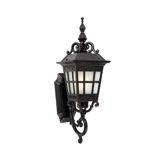 1-Light White Frosted Glass Sconce Lamp Lodges Black Finish Tower Shape Outdoor Wall Lighting Ideas Clearhalo 'Wall Lamps & Sconces' 'Wall Lights' Lighting' 728730