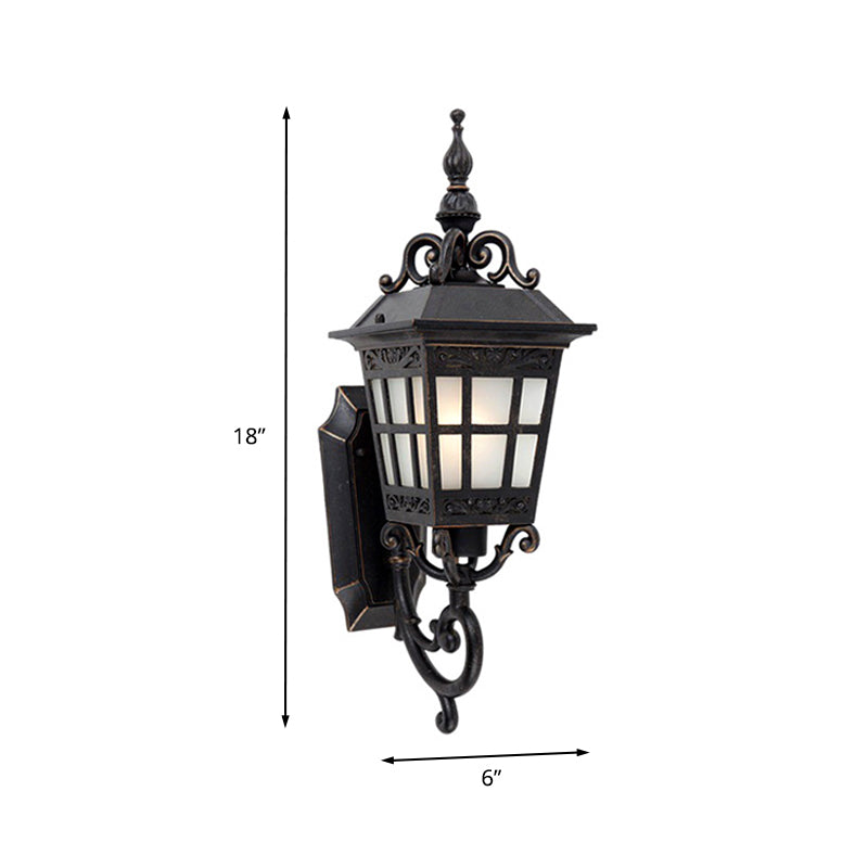 1-Light White Frosted Glass Sconce Lamp Lodges Black Finish Tower Shape Outdoor Wall Lighting Ideas Clearhalo 'Wall Lamps & Sconces' 'Wall Lights' Lighting' 728731