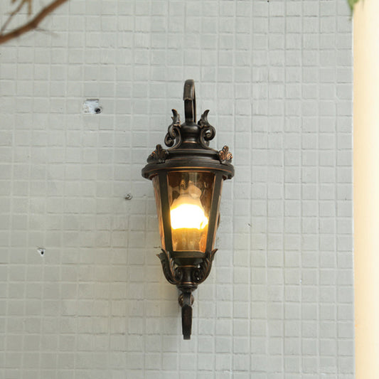 Black Urn Shape Wall Mounted Lamp Rustic Clear Water Glass 1 Head Outdoor Wall Sconce Clearhalo 'Wall Lamps & Sconces' 'Wall Lights' Lighting' 728738