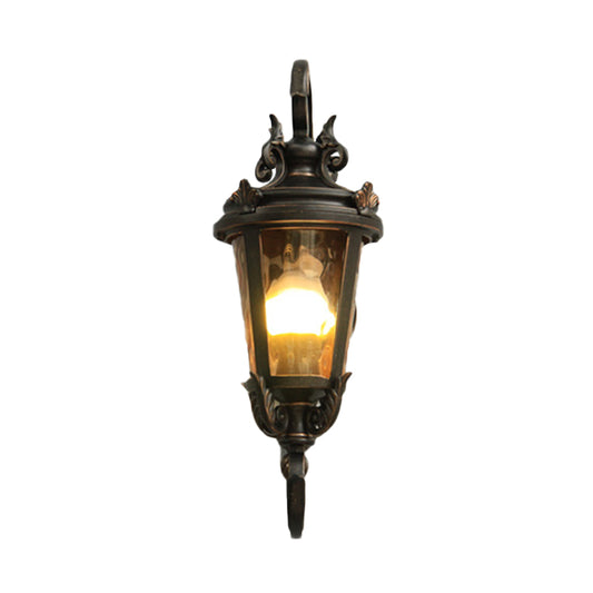 Black Urn Shape Wall Mounted Lamp Rustic Clear Water Glass 1 Head Outdoor Wall Sconce Clearhalo 'Wall Lamps & Sconces' 'Wall Lights' Lighting' 728739