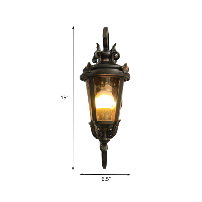 Black Urn Shape Wall Mounted Lamp Rustic Clear Water Glass 1 Head Outdoor Wall Sconce Clearhalo 'Wall Lamps & Sconces' 'Wall Lights' Lighting' 728741