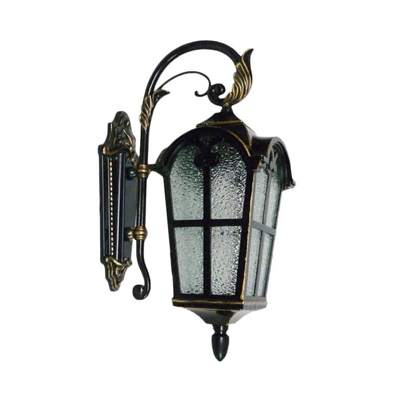 1 Light Wall Sconce Farmhouse Curving Arm Metallic Wall Lamp Fixture in Black with Water Glass Shade Clearhalo 'Wall Lamps & Sconces' 'Wall Lights' Lighting' 728749