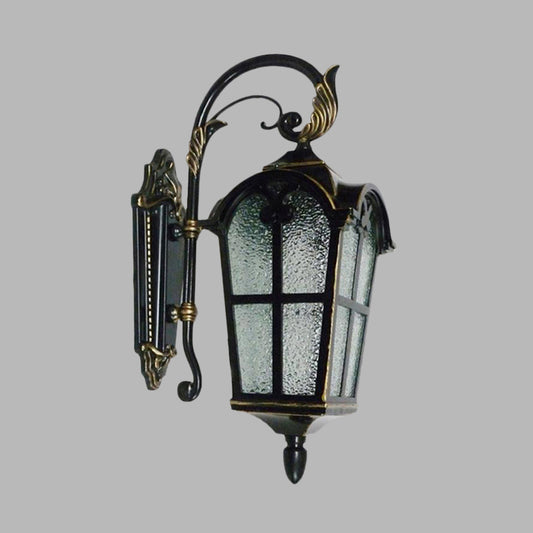 1 Light Wall Sconce Farmhouse Curving Arm Metallic Wall Lamp Fixture in Black with Water Glass Shade Clearhalo 'Wall Lamps & Sconces' 'Wall Lights' Lighting' 728750