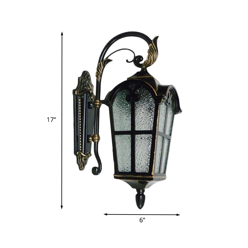 1 Light Wall Sconce Farmhouse Curving Arm Metallic Wall Lamp Fixture in Black with Water Glass Shade Clearhalo 'Wall Lamps & Sconces' 'Wall Lights' Lighting' 728751