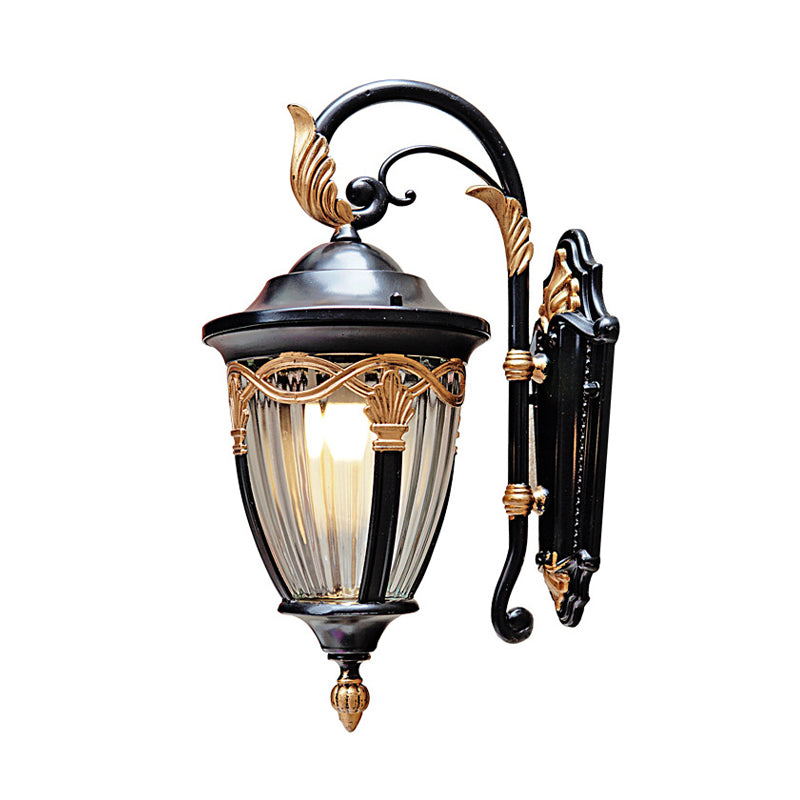 1 Light Acorn Wall Sconce Farmhouse Black Finish Clear Prismatic Glass Wall Lighting Ideas Clearhalo 'Wall Lamps & Sconces' 'Wall Lights' Lighting' 728760