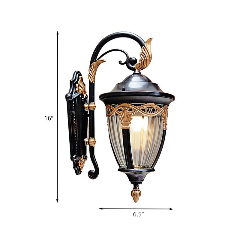 1 Light Acorn Wall Sconce Farmhouse Black Finish Clear Prismatic Glass Wall Lighting Ideas Clearhalo 'Wall Lamps & Sconces' 'Wall Lights' Lighting' 728761