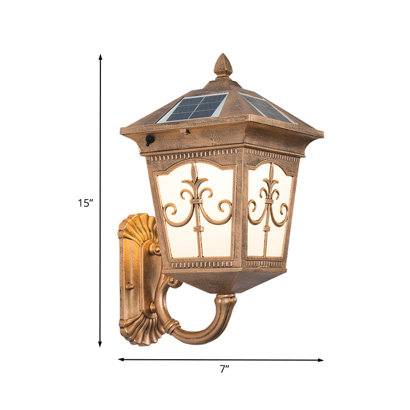 Aluminum Quartet Religion Wall Lamp Rustic 1-Light Courtyard Sconce Lighting in Brass with Solar Energy Panel Clearhalo 'Wall Lamps & Sconces' 'Wall Lights' Lighting' 728771