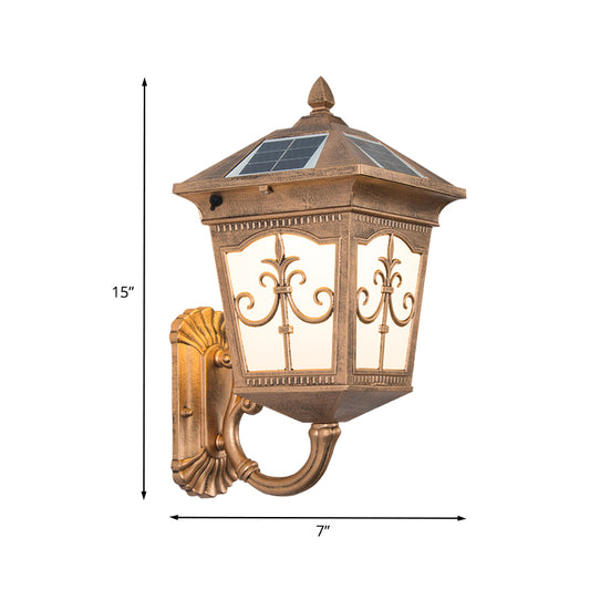 Aluminum Quartet Religion Wall Lamp Rustic 1-Light Courtyard Sconce Lighting in Brass with Solar Energy Panel Clearhalo 'Wall Lamps & Sconces' 'Wall Lights' Lighting' 728771