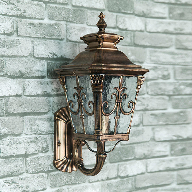 1 Head Water Glass Wall Mount Light Country Brass Pointed Flower Outdoor Surface Wall Sconce Brass Clearhalo 'Wall Lamps & Sconces' 'Wall Lights' Lighting' 728772