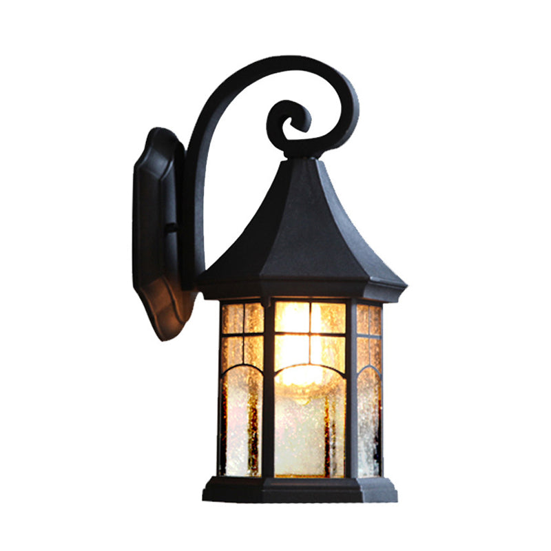 Seeded Glass Pavilion Sconce Light Farmhouse 1 Light Outdoor Wall Mount Lamp in Black/Bronze with Open Bottom Design Clearhalo 'Wall Lamps & Sconces' 'Wall Lights' Lighting' 728780