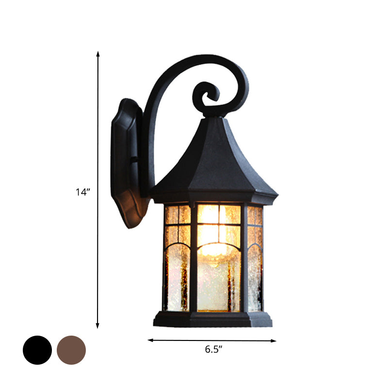 Seeded Glass Pavilion Sconce Light Farmhouse 1 Light Outdoor Wall Mount Lamp in Black/Bronze with Open Bottom Design Clearhalo 'Wall Lamps & Sconces' 'Wall Lights' Lighting' 728781