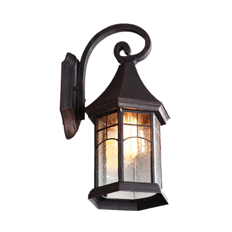 Seeded Glass Pavilion Sconce Light Farmhouse 1 Light Outdoor Wall Mount Lamp in Black/Bronze with Open Bottom Design Clearhalo 'Wall Lamps & Sconces' 'Wall Lights' Lighting' 728784