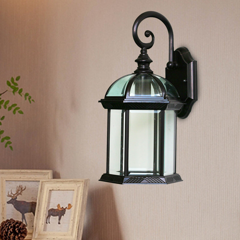 Birdcage Outdoor Wall Mounted Light Rustic Clear/Frosted Glass 1-Head Black/Bronze Finish Wall Sconce Clearhalo 'Wall Lamps & Sconces' 'Wall Lights' Lighting' 728790