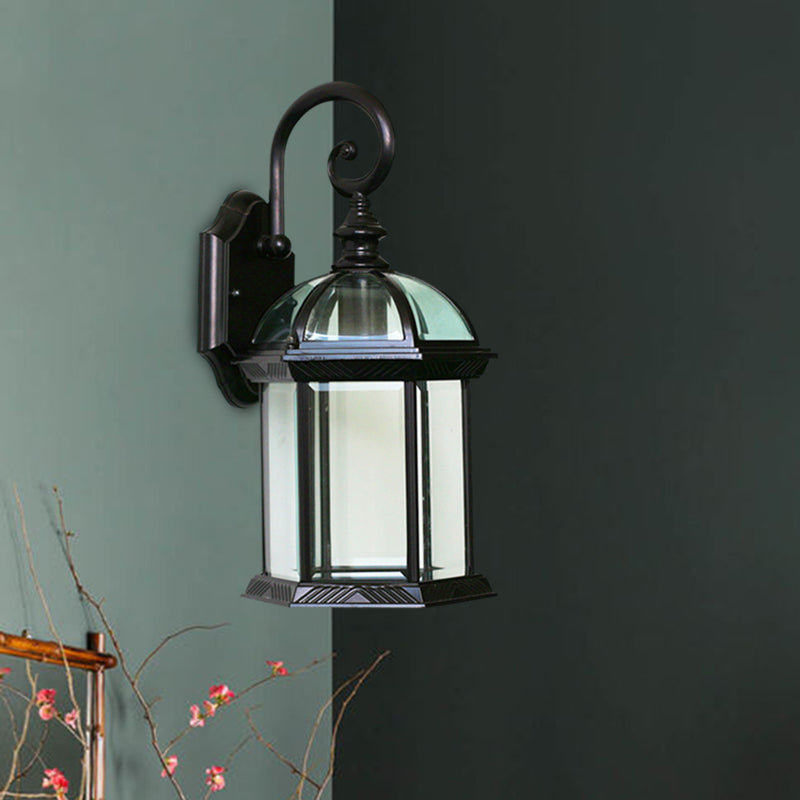 Birdcage Outdoor Wall Mounted Light Rustic Clear/Frosted Glass 1-Head Black/Bronze Finish Wall Sconce Clearhalo 'Wall Lamps & Sconces' 'Wall Lights' Lighting' 728791