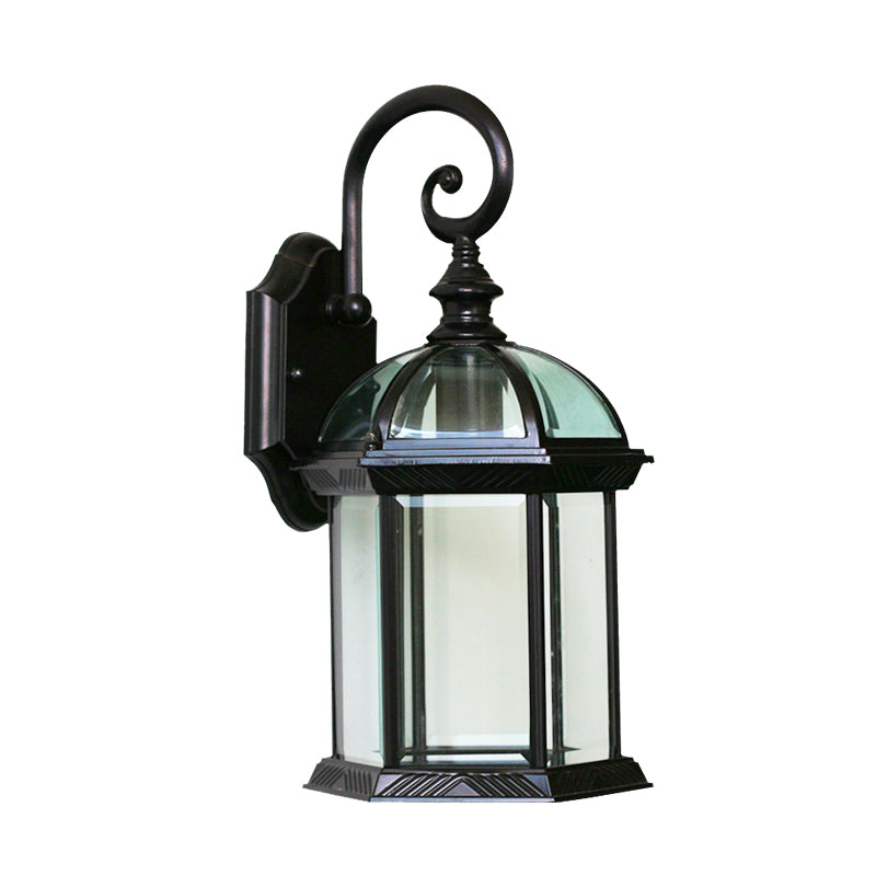 Birdcage Outdoor Wall Mounted Light Rustic Clear/Frosted Glass 1-Head Black/Bronze Finish Wall Sconce Clearhalo 'Wall Lamps & Sconces' 'Wall Lights' Lighting' 728792