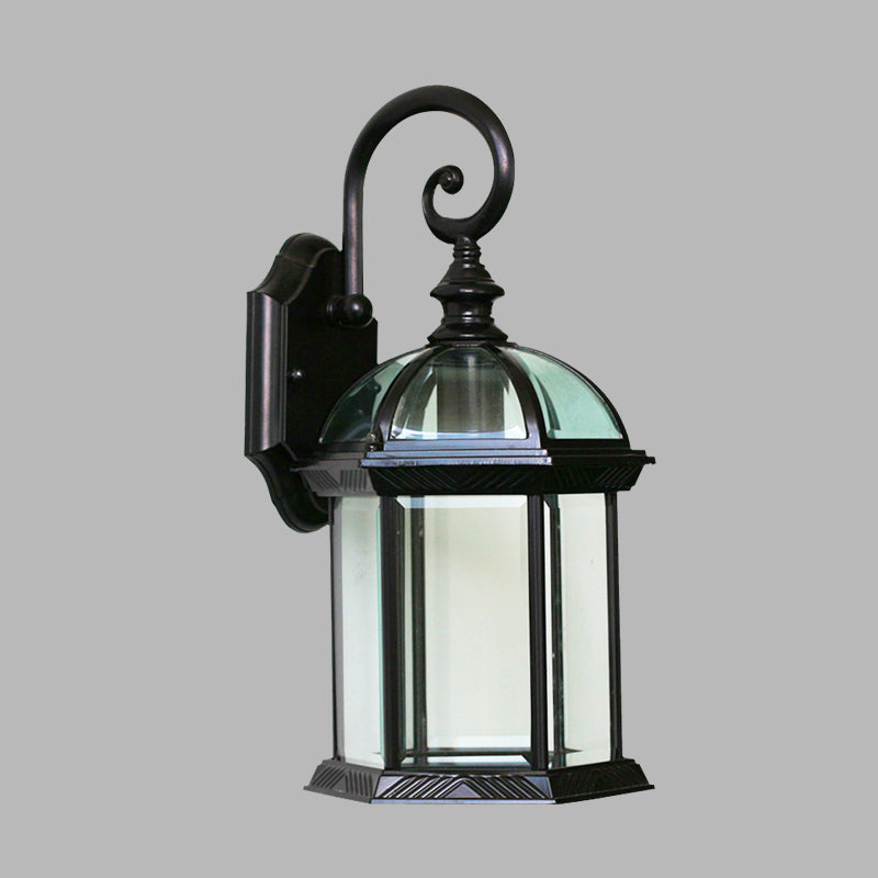 Birdcage Outdoor Wall Mounted Light Rustic Clear/Frosted Glass 1-Head Black/Bronze Finish Wall Sconce Clearhalo 'Wall Lamps & Sconces' 'Wall Lights' Lighting' 728793