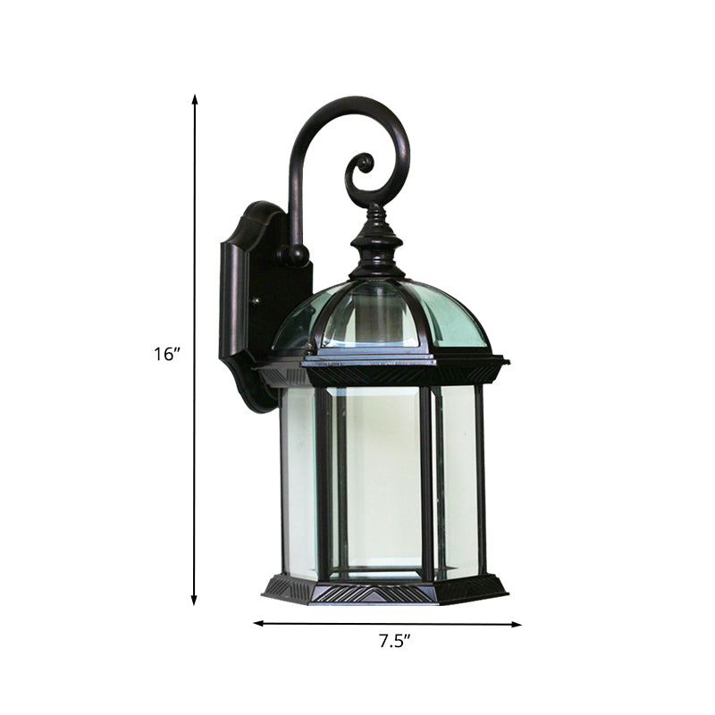 Birdcage Outdoor Wall Mounted Light Rustic Clear/Frosted Glass 1-Head Black/Bronze Finish Wall Sconce Clearhalo 'Wall Lamps & Sconces' 'Wall Lights' Lighting' 728794