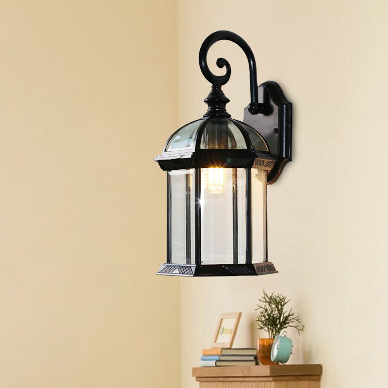 Birdcage Outdoor Wall Mounted Light Rustic Clear/Frosted Glass 1-Head Black/Bronze Finish Wall Sconce Clearhalo 'Wall Lamps & Sconces' 'Wall Lights' Lighting' 728796