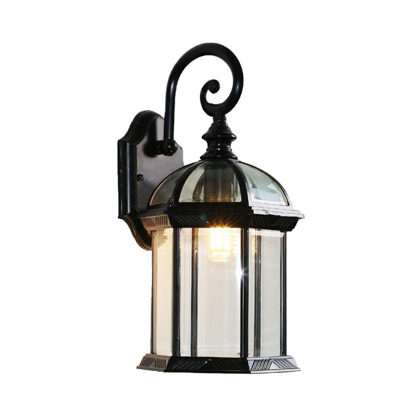 Birdcage Outdoor Wall Mounted Light Rustic Clear/Frosted Glass 1-Head Black/Bronze Finish Wall Sconce Clearhalo 'Wall Lamps & Sconces' 'Wall Lights' Lighting' 728797