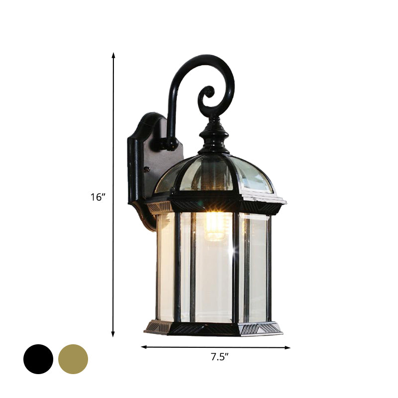 Birdcage Outdoor Wall Mounted Light Rustic Clear/Frosted Glass 1-Head Black/Bronze Finish Wall Sconce Clearhalo 'Wall Lamps & Sconces' 'Wall Lights' Lighting' 728798