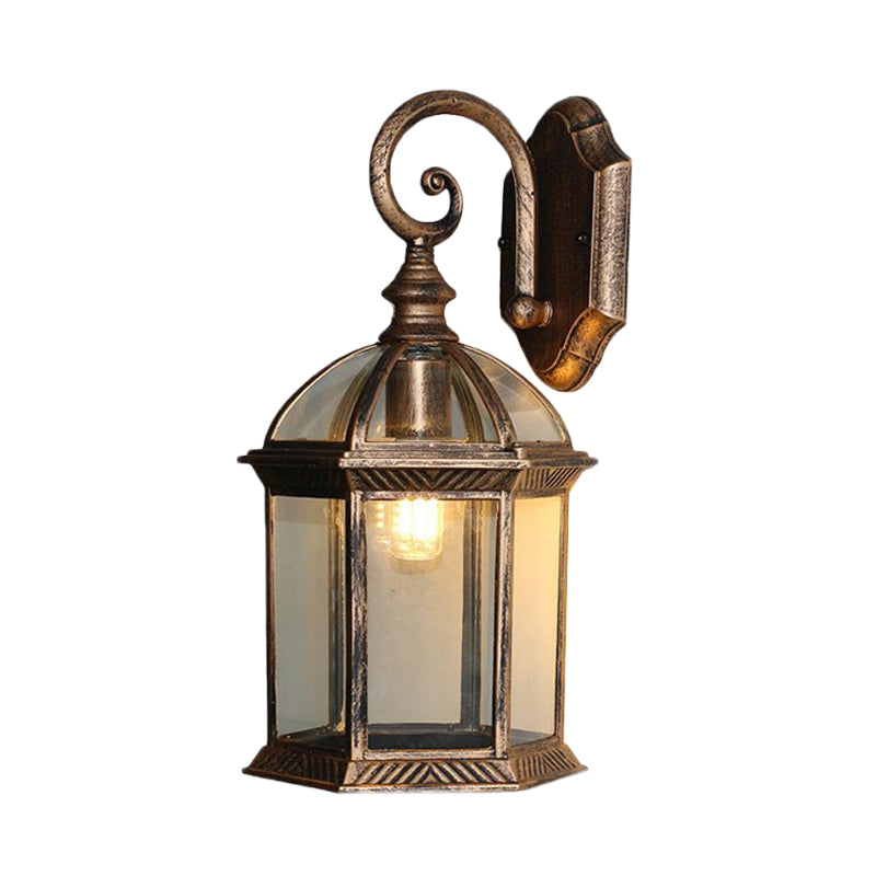 Birdcage Outdoor Wall Mounted Light Rustic Clear/Frosted Glass 1-Head Black/Bronze Finish Wall Sconce Clearhalo 'Wall Lamps & Sconces' 'Wall Lights' Lighting' 728801